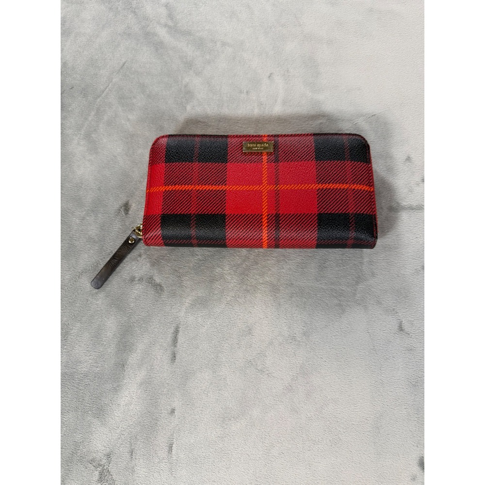 Kate Spade Red Black Plaid Tartan Holiday Christmas Lacey Cameron Street Wallet